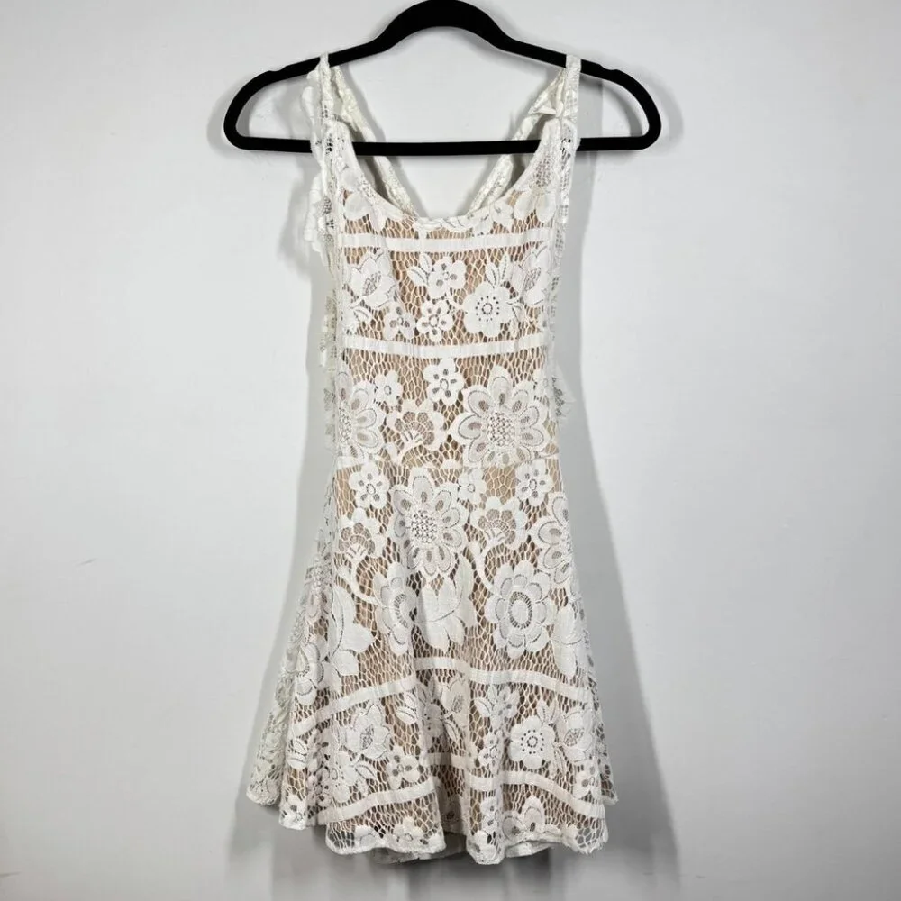 For Love & Lemons White Lace Fit Flare Sleeveless Dress Lined Boho Festival XS - Picture 3 of 15